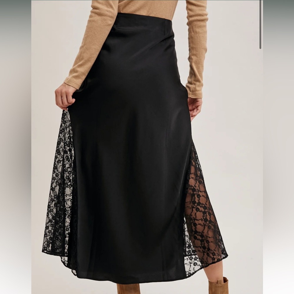 NWOT Bluivy Black Skirt with Lace Panels